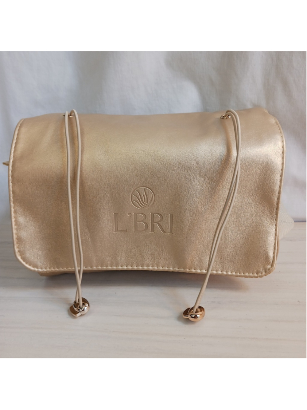 L'Bri Gold Cosmetic Bag Travel Organizer Large 4 Removable Mesh Makeup Pouches